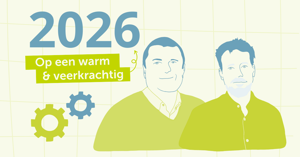 Illustratie bij de nieuwjaarswens 2026 met de tekst “Op een warm en veerkrachtig” en grafische portretten van de directie van Psyche.